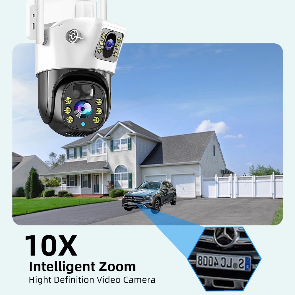 8MP Dual Screens 4G WiFi IP Camera 10x Optical Zoom PTZ Auto Tracking Color Night Vision Wireless Security Protection Monitor