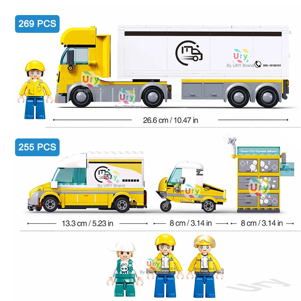 City Traffic Car Yellow Logistics Container Van Truck Express Station Set Figures Model Building Blocks DIY Toys for Boys Gifts #2