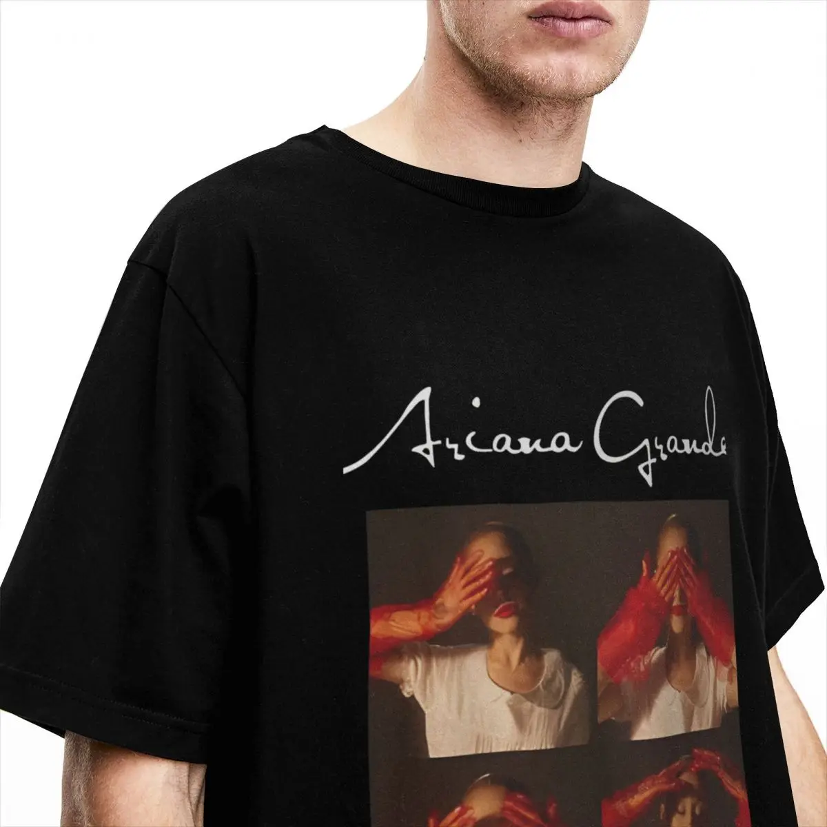 Novo álbum Ariana Tour Print camiseta masculina, puro algodão, pescoço em O, camiseta novidade, tops grandes, grande impressão musical, 2022