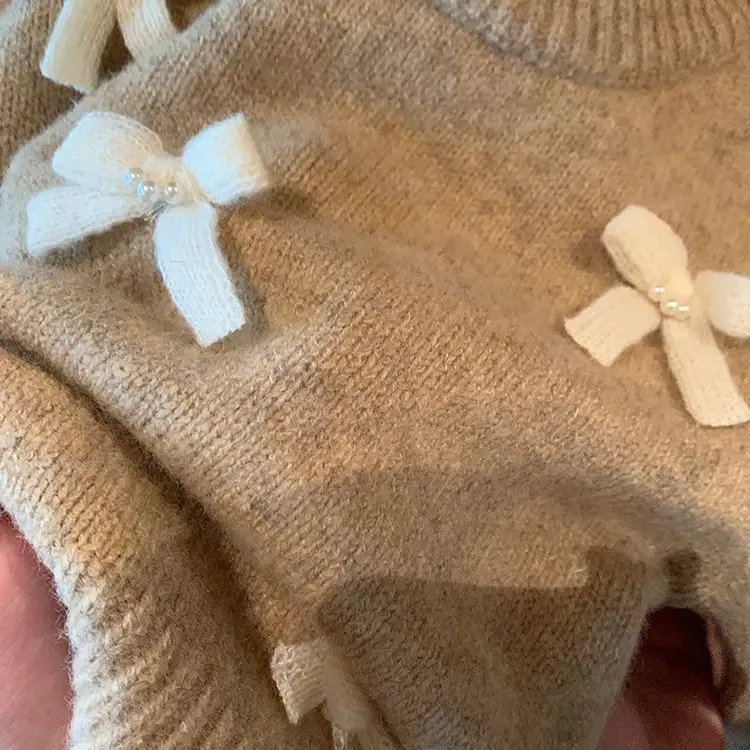 Kawaii فتاة سترة رشاقته النسخة الكورية الترفيه نمط جديد طالب موضة الاتجاه الخريف القوس تريكو ملابس الأطفال الحلوة #6