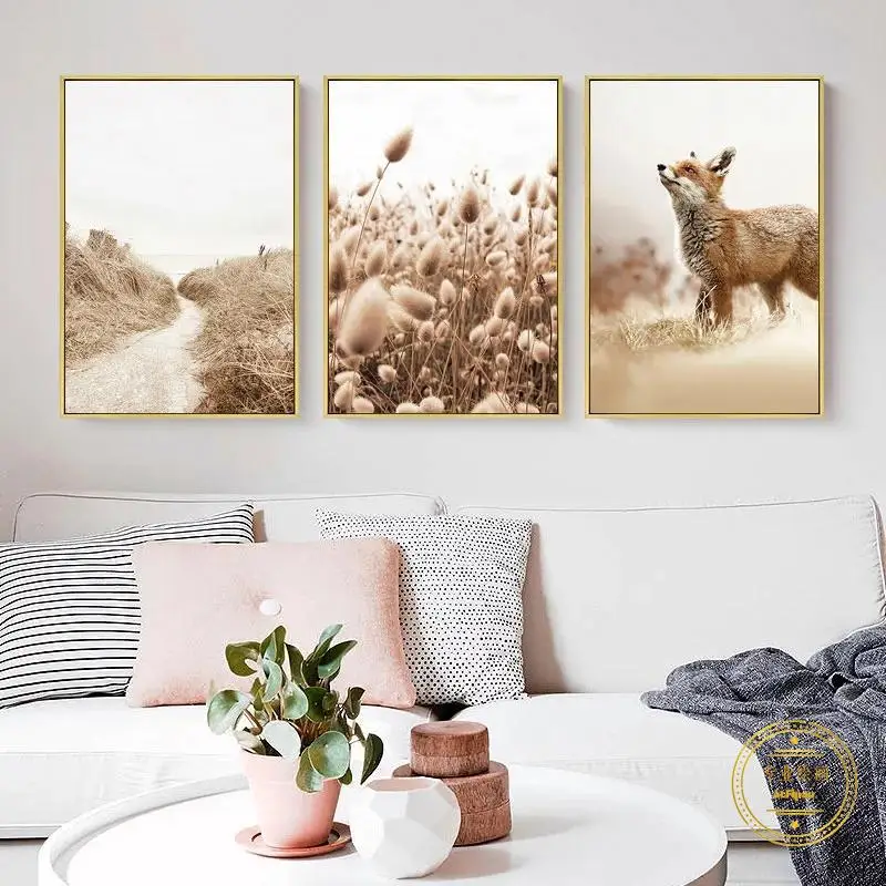 Autumn landscape plants withered grass yak beach trail poster painting core family decorative painting art canvas painting