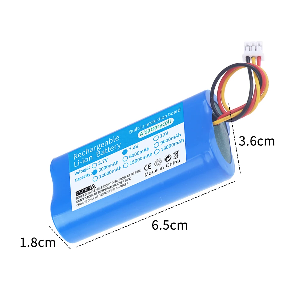 18650 7.4V 2S Lithium Ion Battery with PH2.0 3P Plug for Megaphone Speaker Small Player, 3000mAh 7.4V Battery Pack With 3 Wires