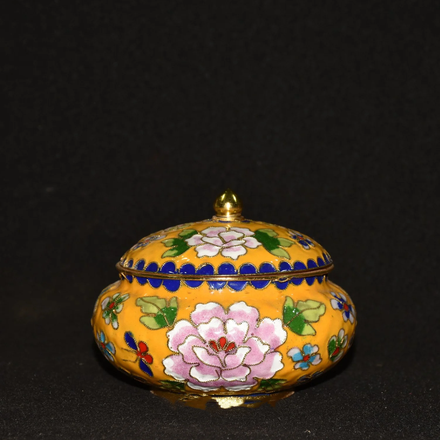 Exquisite Collection of Cloisonn Shredded Yellow Peony Flower Washing Jar
