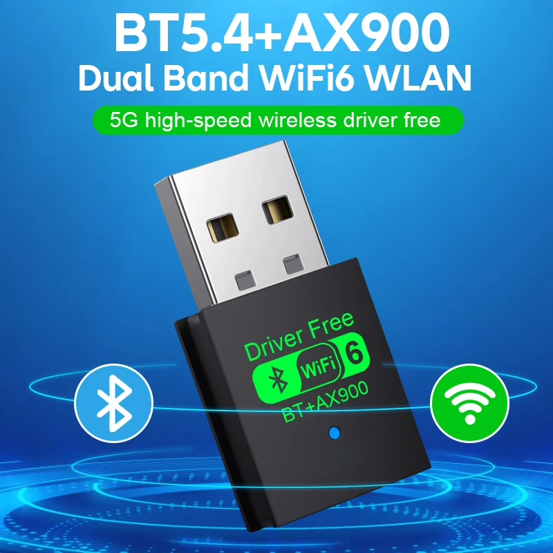 2 IN 1 WIFI6 AX900 USB WiFi Bluetooth 5.4 Wireless Adapter Dual Band 2.4G+5GHz 900Mbps Network Card Receiver Dongle For Win10/11