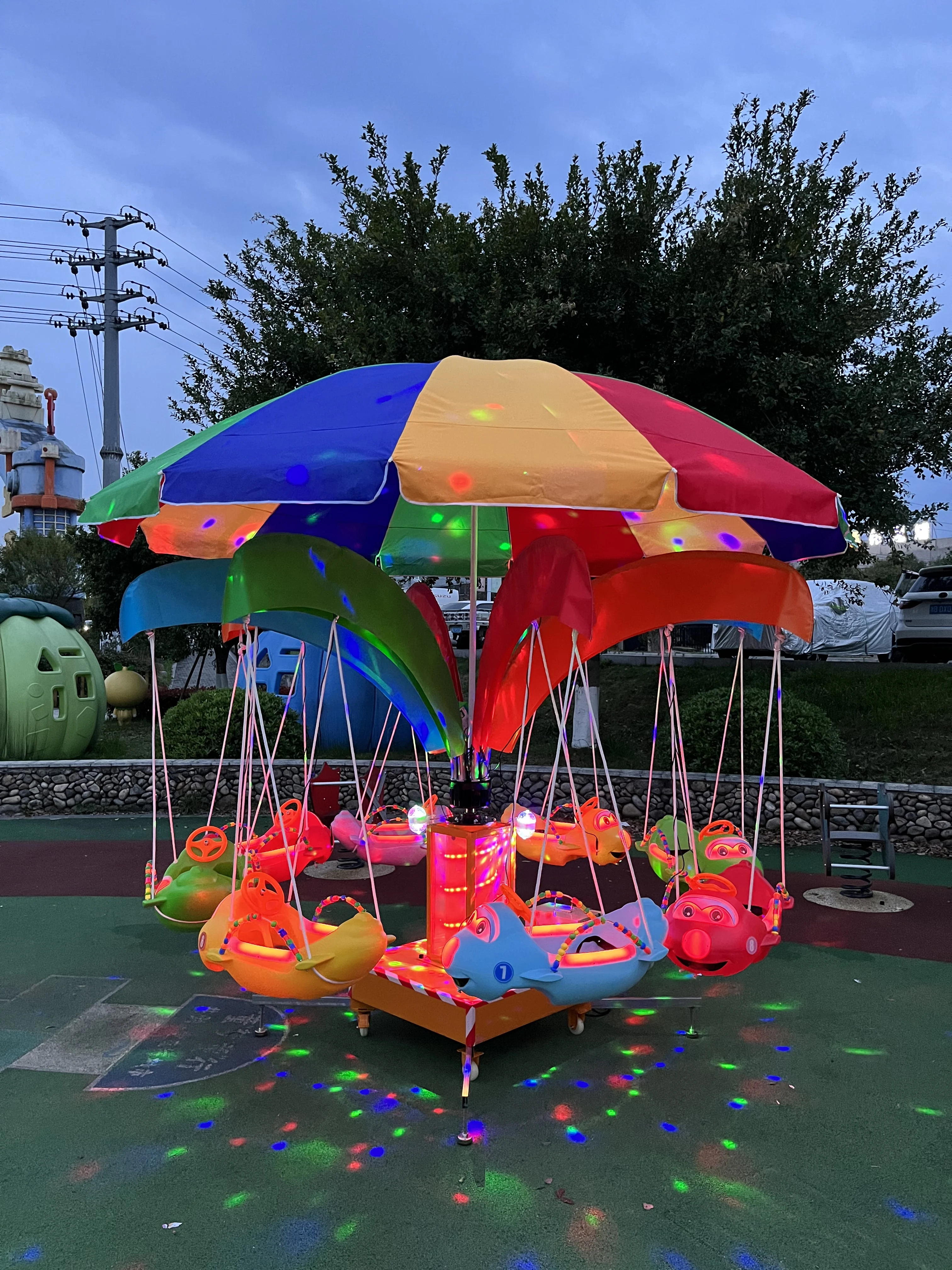 

2026 Mini Indoor Plastic Carousel Ride for Kids School Amusement Park Swing Flying Chair Electric Motorpromote sales