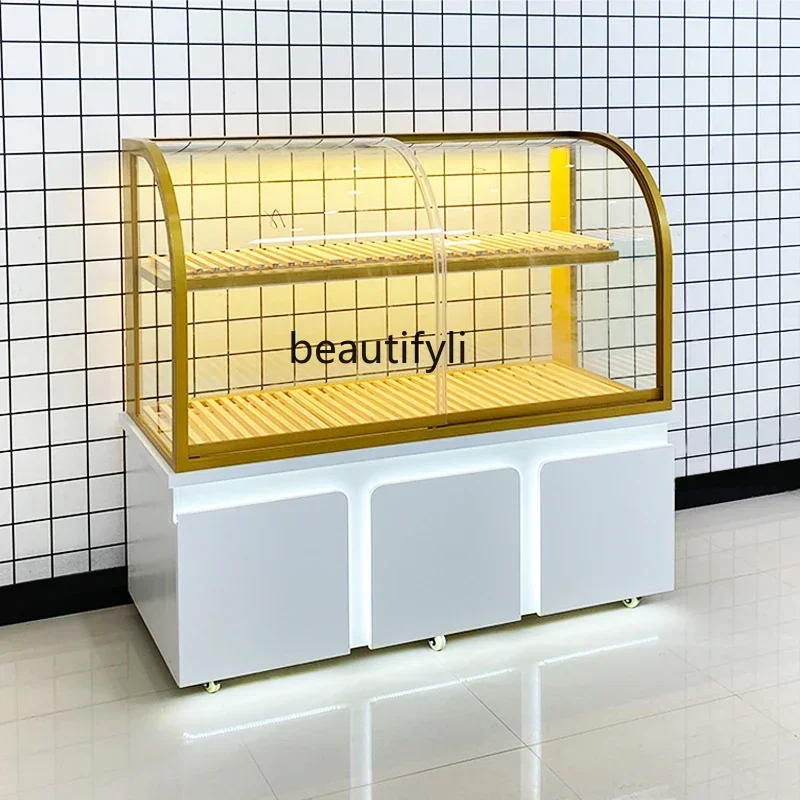 ANew curved bread cabinet display cabinet against the wall  baking cake pastry shop baking cabinet glass display dry point