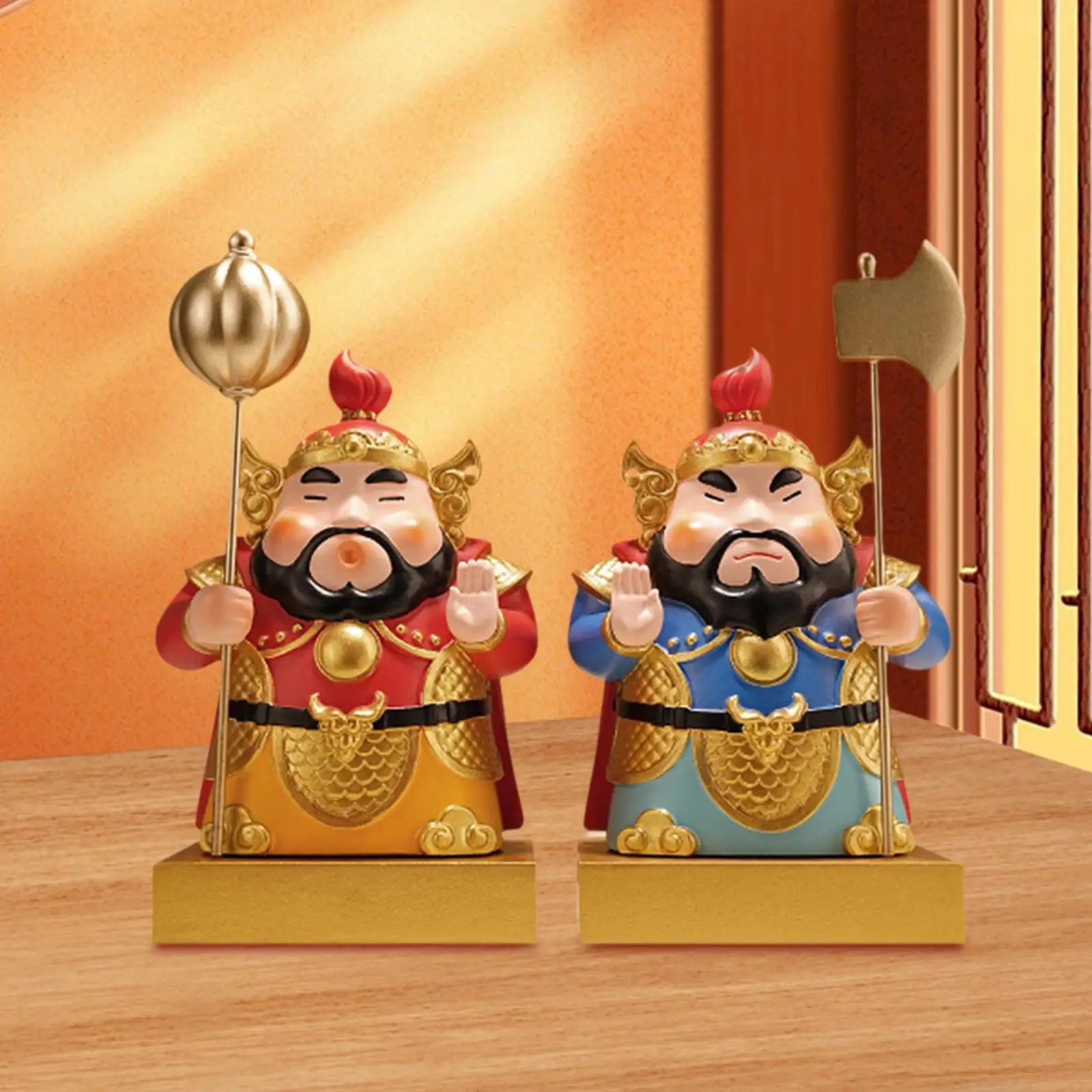 Chinese Door God Statue Housewarming Gift Decor Crafts Collectible Table Ornament for Bedroom Shelf Kitchen Office Window