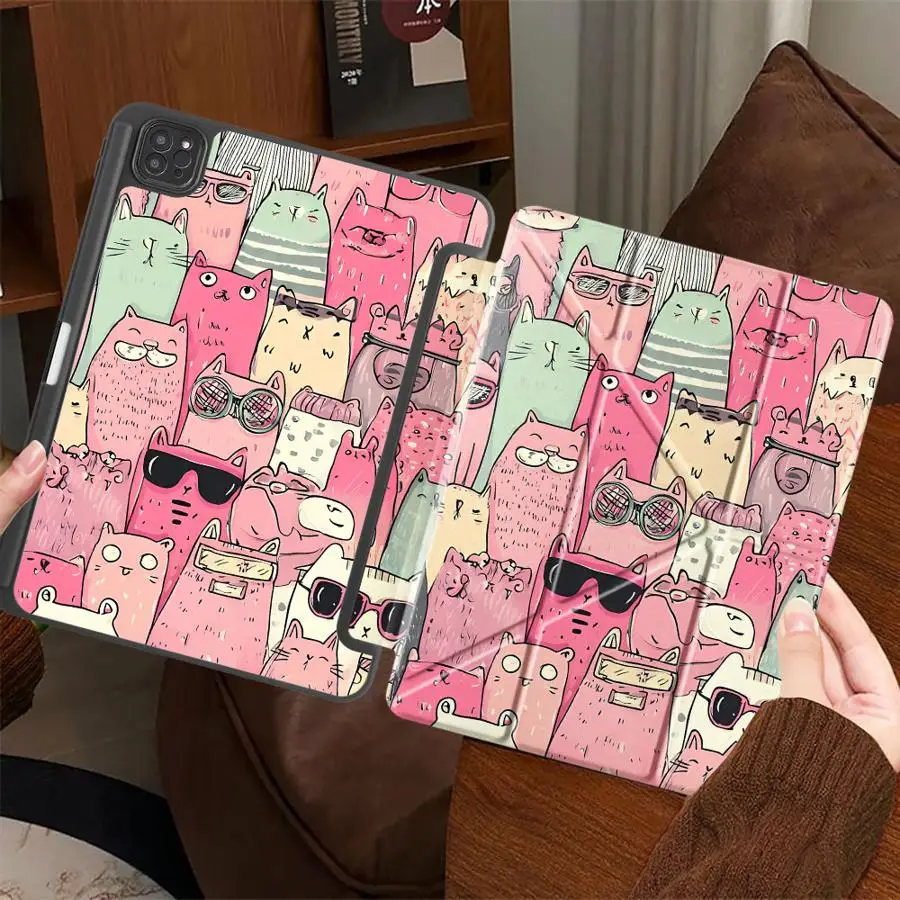 Tablet Case For iPad Air 4 5 M3 M2 M4 11inch Mini 6 7 Pro 11th 10th 9th 8th 7th 12.9inch Pro 2025 Holder Cover Cute Cat