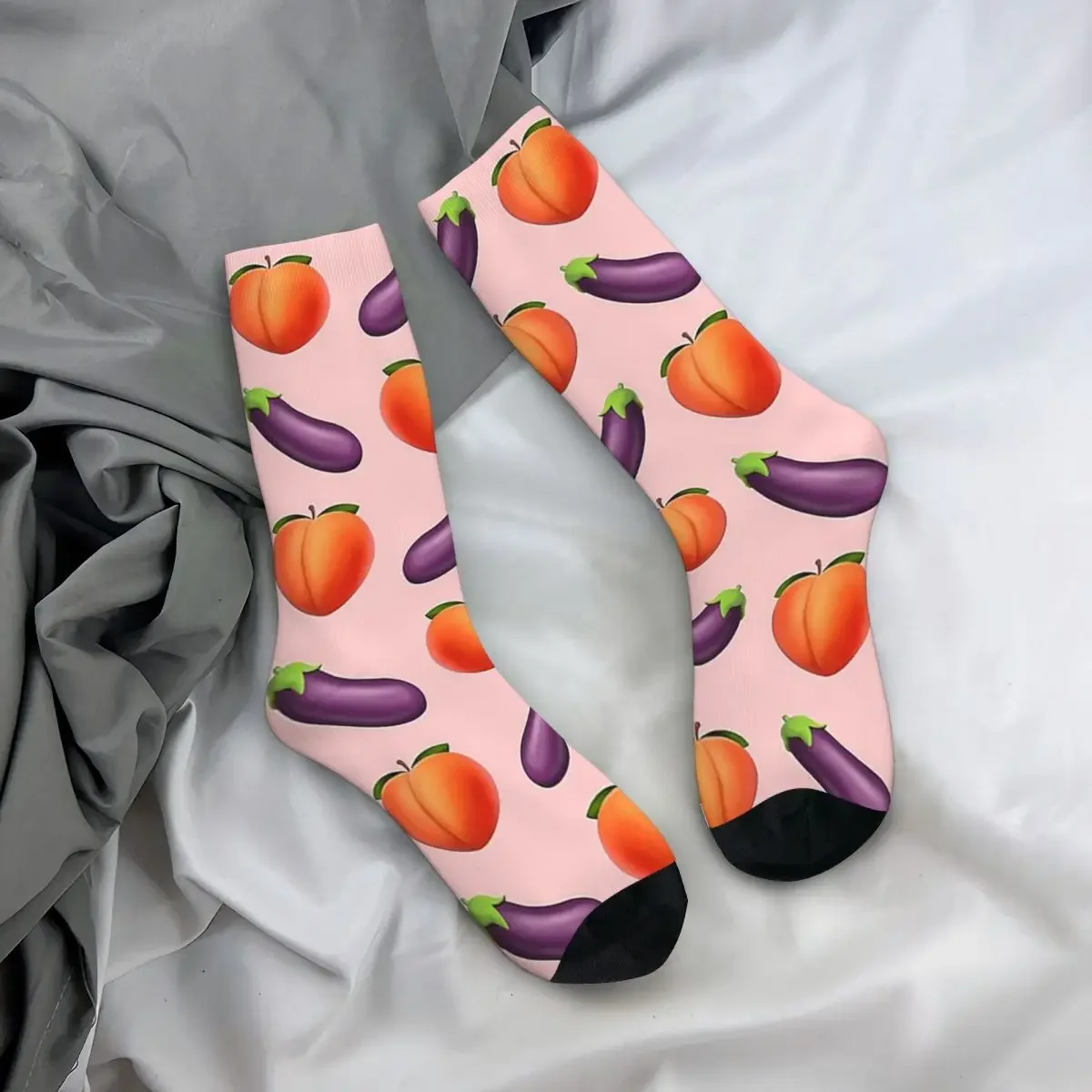 Peach And Eggplant Socks Harajuku Super Soft Stockings All Season Long Socks Accessories for Man's Woman's Christmas Gifts