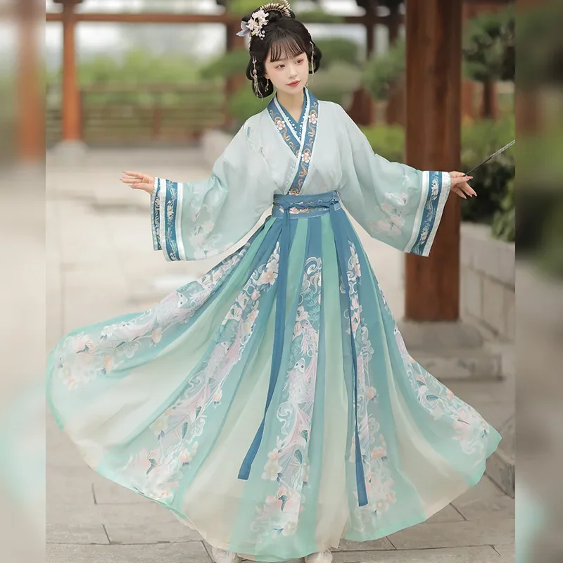 Женский костюм Hanfu, элегантный традиционный китайский стиль, платье принцессы ханьфу, костюм Тан в старинном фольклорном стиле, Сказочная одежда для выступлений
