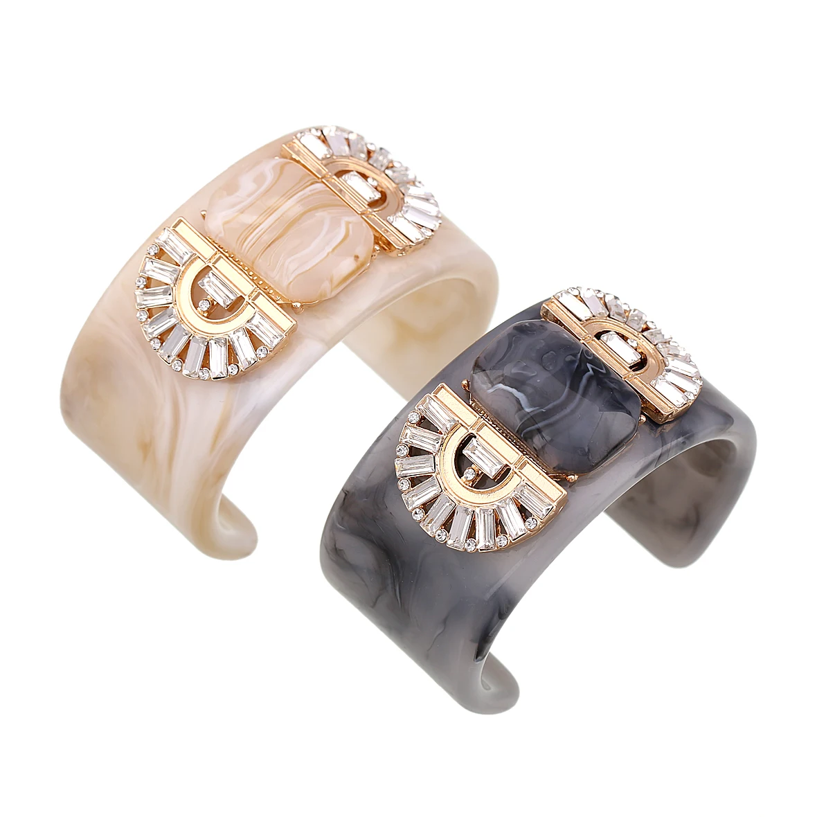 Lady\'s Resin Cuff Bracelets Inlaid Crystals Bohemia Open Wide Statement Bangle Fashion Jewelry for Women Engagement Accessories
