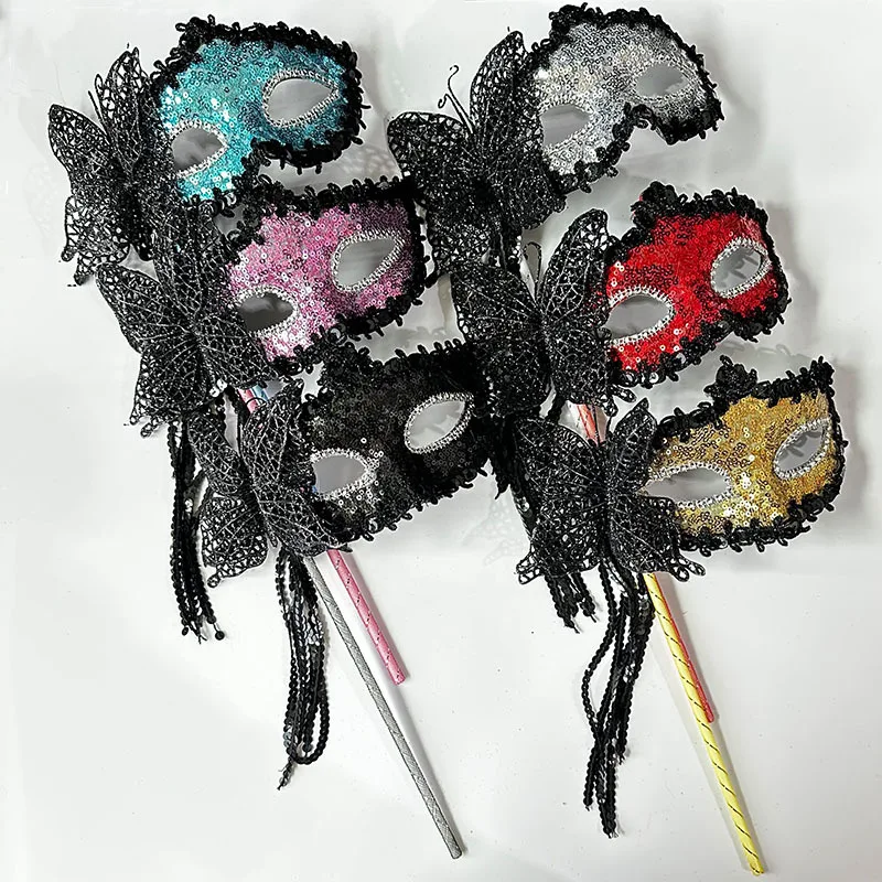 Butterfly Tassel Handheld Mask Sexy Lace Mask Sequin Cosplay Supplies Performance Masquerade Fox Mask Party Decor