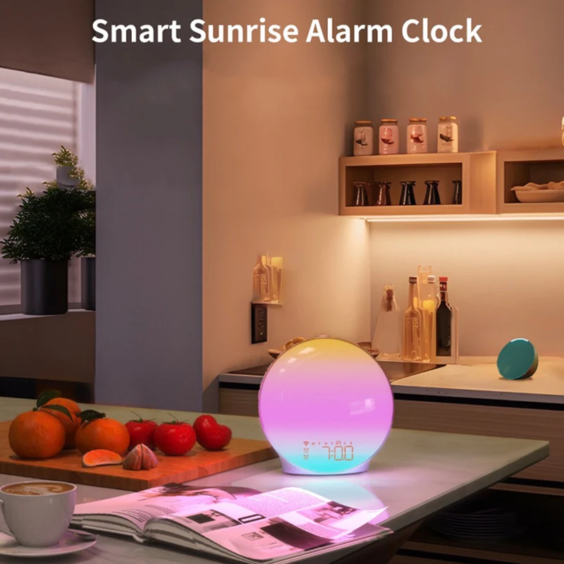 Sunrise Simulation Alarm Clock For Kids Creative Wake-up Alarm Dual Alarms With FM Radio White Noise Nightlights Bedside Lamp