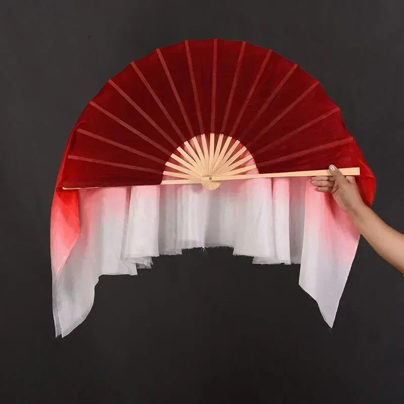 Burgundy White Silk Veil One Pair Women Large Colorful Flowy Silk Dance Flutter Fan Veil Hand Painted Flag Streamer Belly Dance