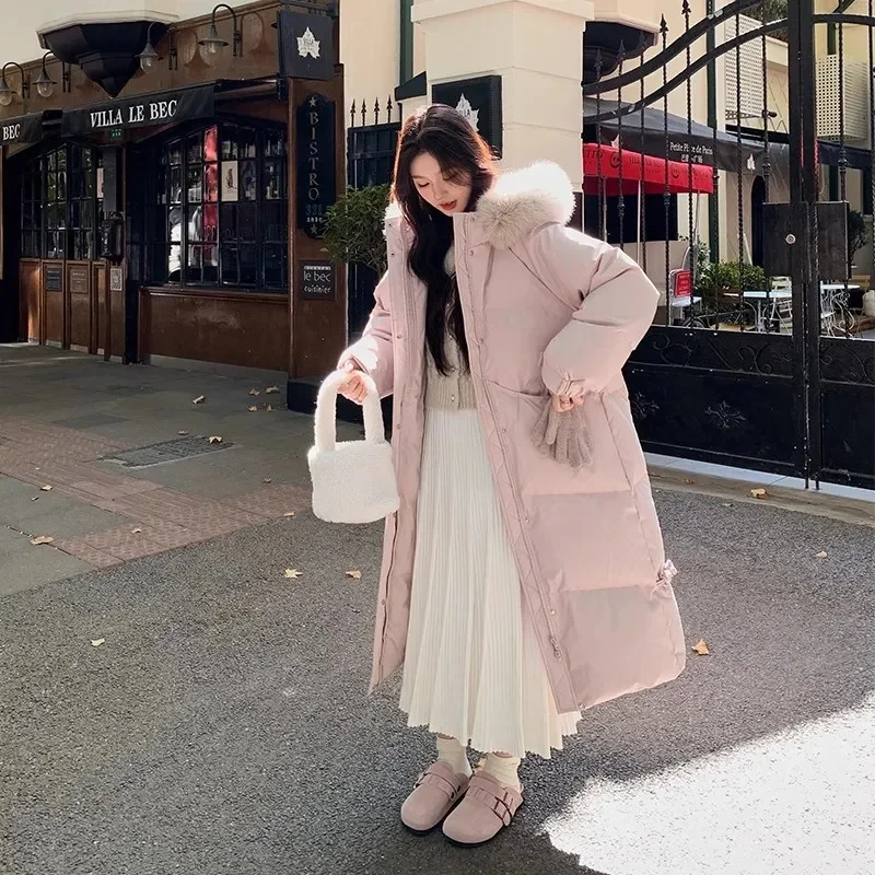 

Loose and Super Good-Looking Thick and Large fur Collar Cotton Jacket Medium to Long Down Cotton Jacket for Women in Winter