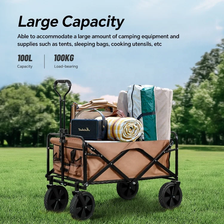 HOMFUL Fishing Bollerwagen Collapsible Folding Camping Trolley Wagon Stroller Beach Cart for Sand Big Wheels view 5