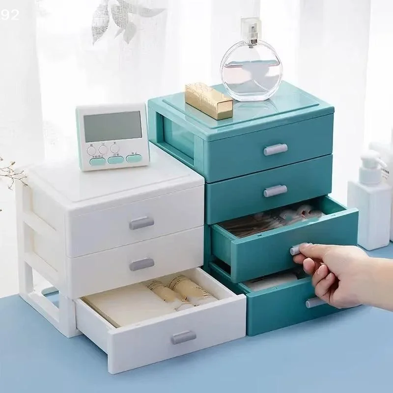 Organisateur de bureau en plastique avec tiroirs empilables et grande capacité, idéal pour le rangement de fournitures de bureau à la maison