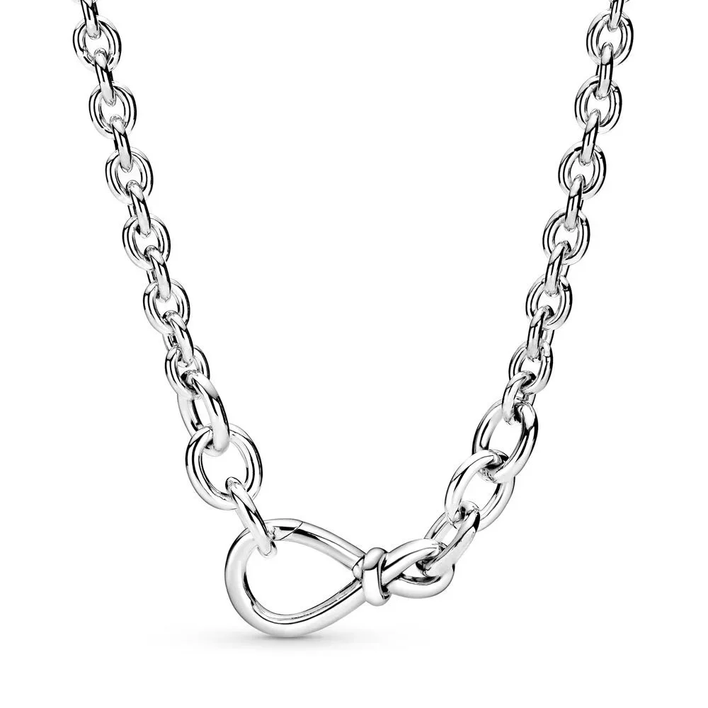 

2020 New Original 100% 925 Sterling Silver pan Chunky Infinity Knot Chain Necklace For Women DIY Gift free shipping