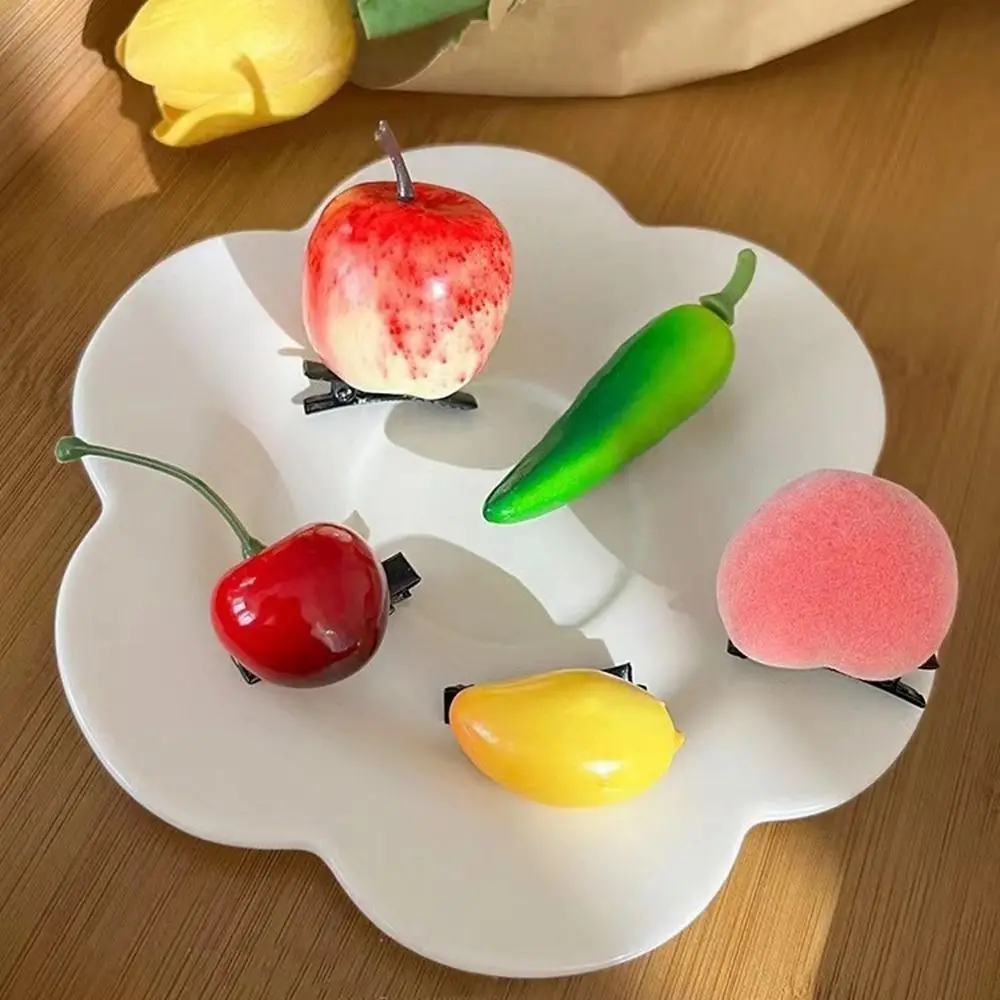 Simple Cherry Simulation Fruit Hairpin Lemon Peach Cute Hair Clip Fake Food Korean Style Barrette Girls