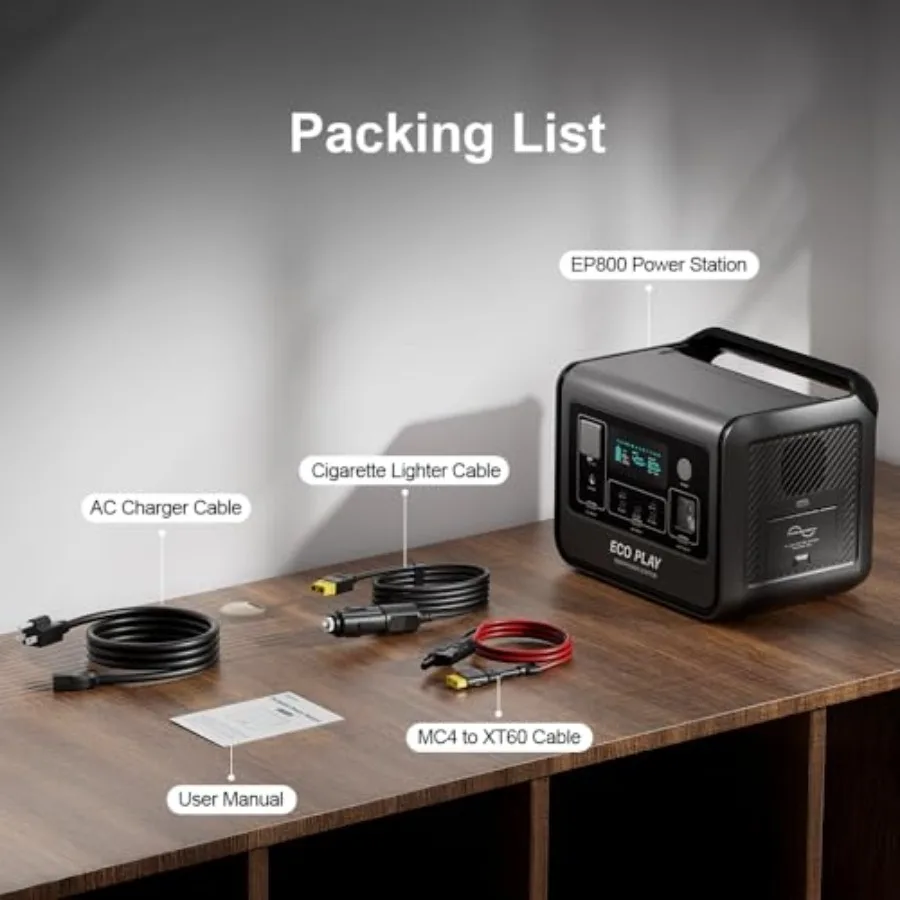 EP800 ポータブル電源 512Wh LiFePO4バッテリー ソーラー発電機 AC 800W 1200W最大出力 急速充電1.5時間 8出力
