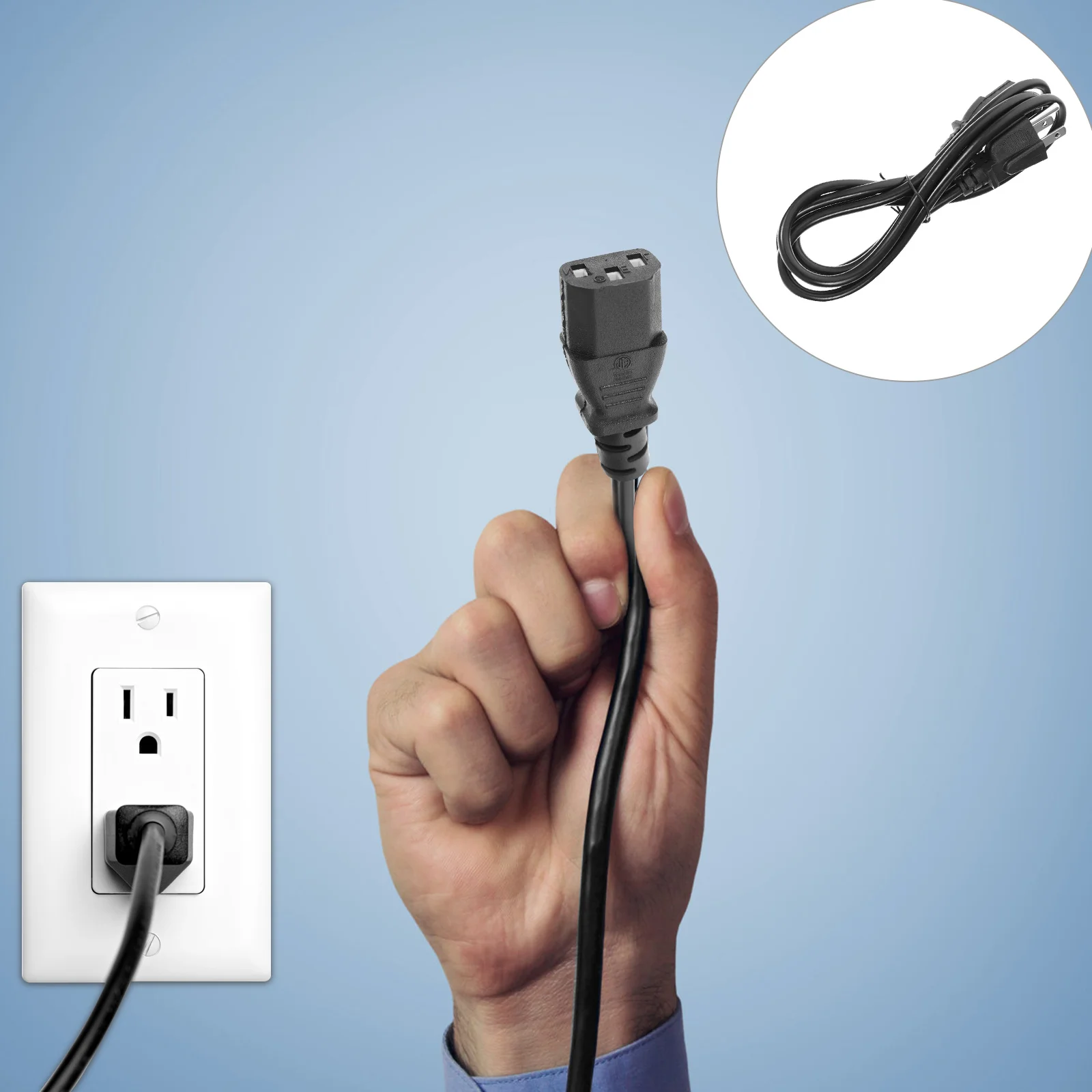 

2Pcs Universal Power Cord 3 Prong Connector Laptop Monitor Replacement Power Cable Cables Laptop Cord