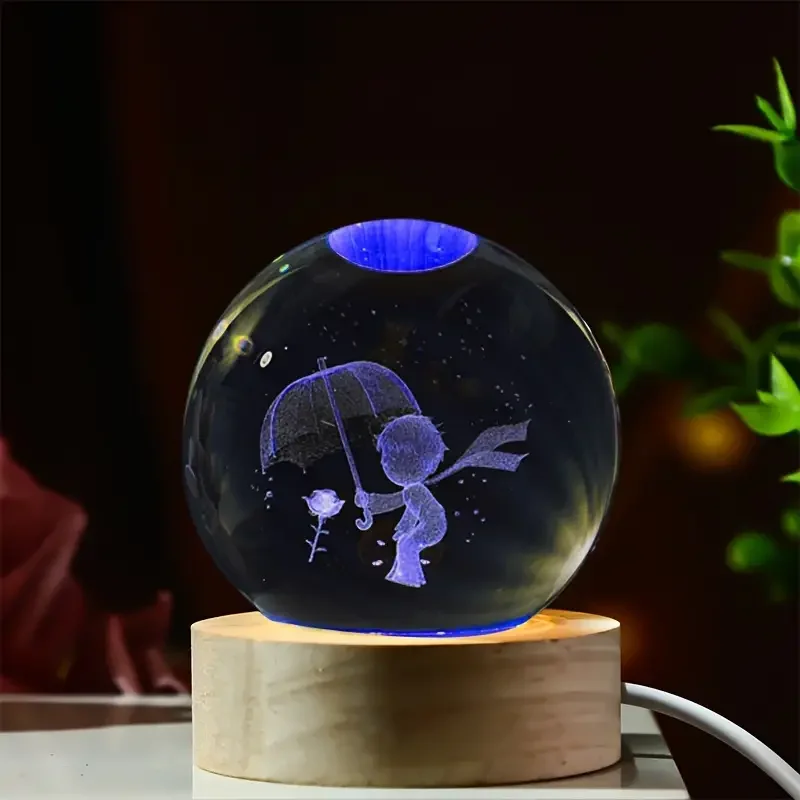 1 pc 3D carved umbrella boy crystal ball, nightlight, indoor tabletop, suitable for friends and family gifts, graduation gifts