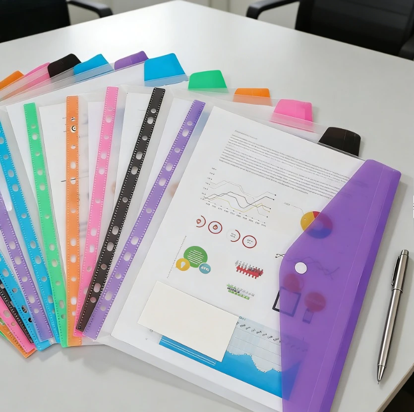 

Папка-конверт для документов формата А4 с 11 отверстиями, из полипропилена, на кнопке, для школы и работы