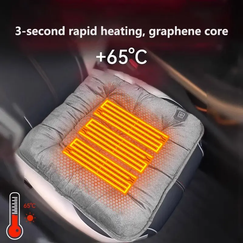 Car Heated Seat Cushion Graphene Winter Plush Seat Cushion 12V Car Universal USB Electric Heating Single-chip Pad Accessories