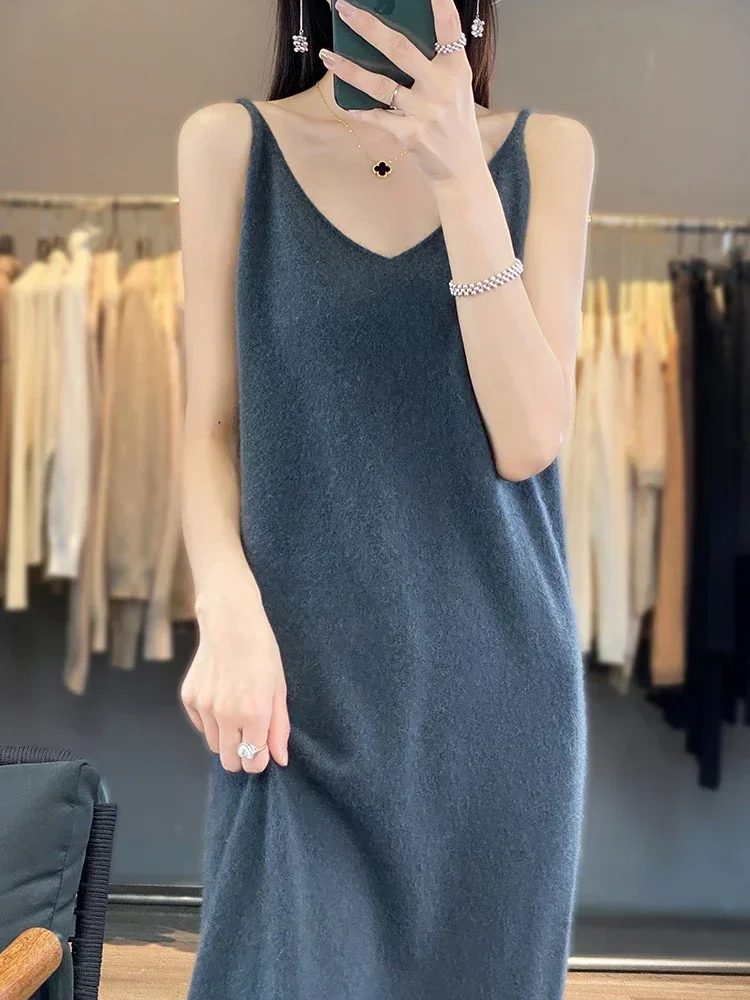 Long Slip Dress For Women 100% Wool Sleeveless Vests New Arrivals Knitwear Sweaters & Jumpers Comfortable Simple And Fashionable