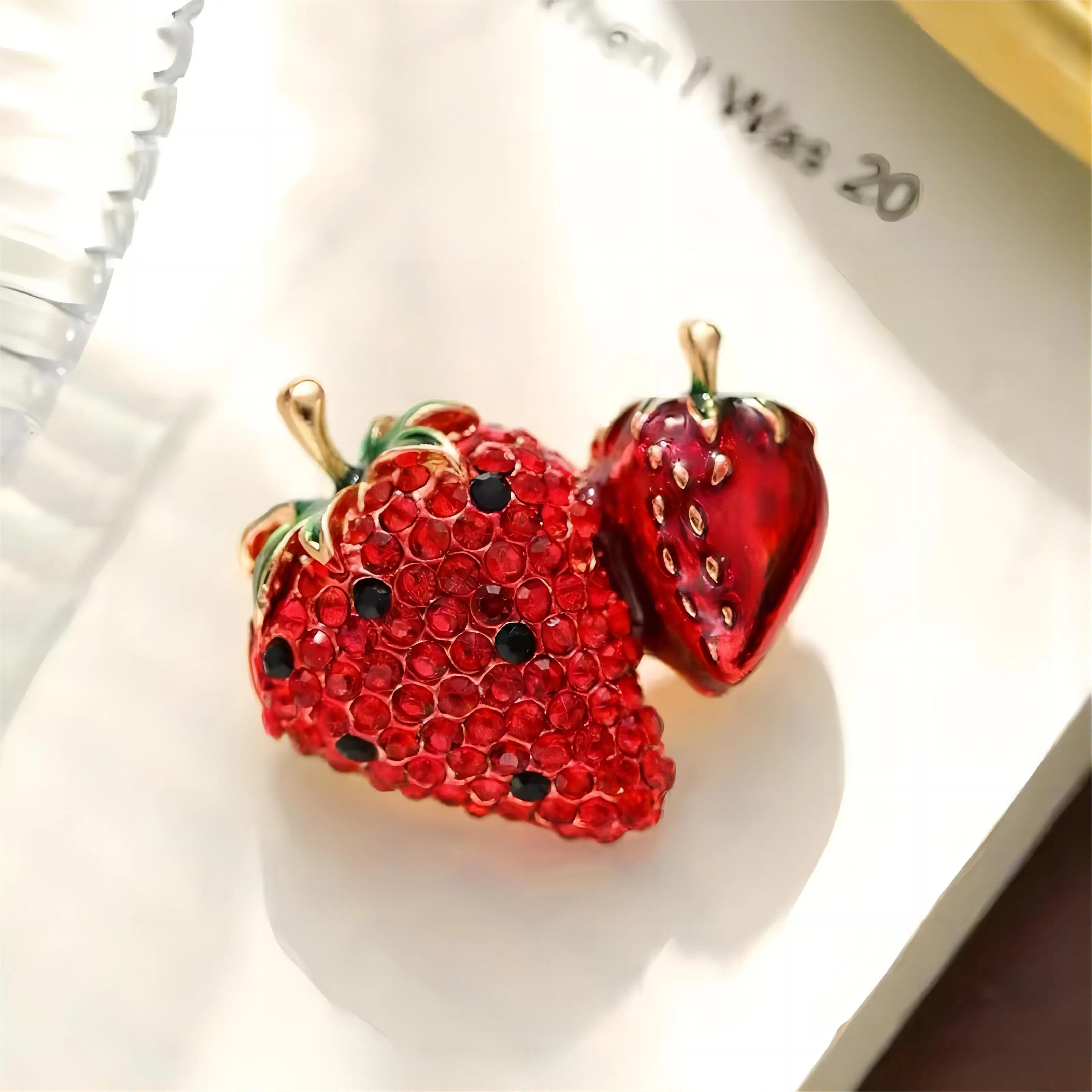 Trendy Enamel Two Strawberry Brooches For Women Unisex Fruit Pins Office Party Gifts Accessories