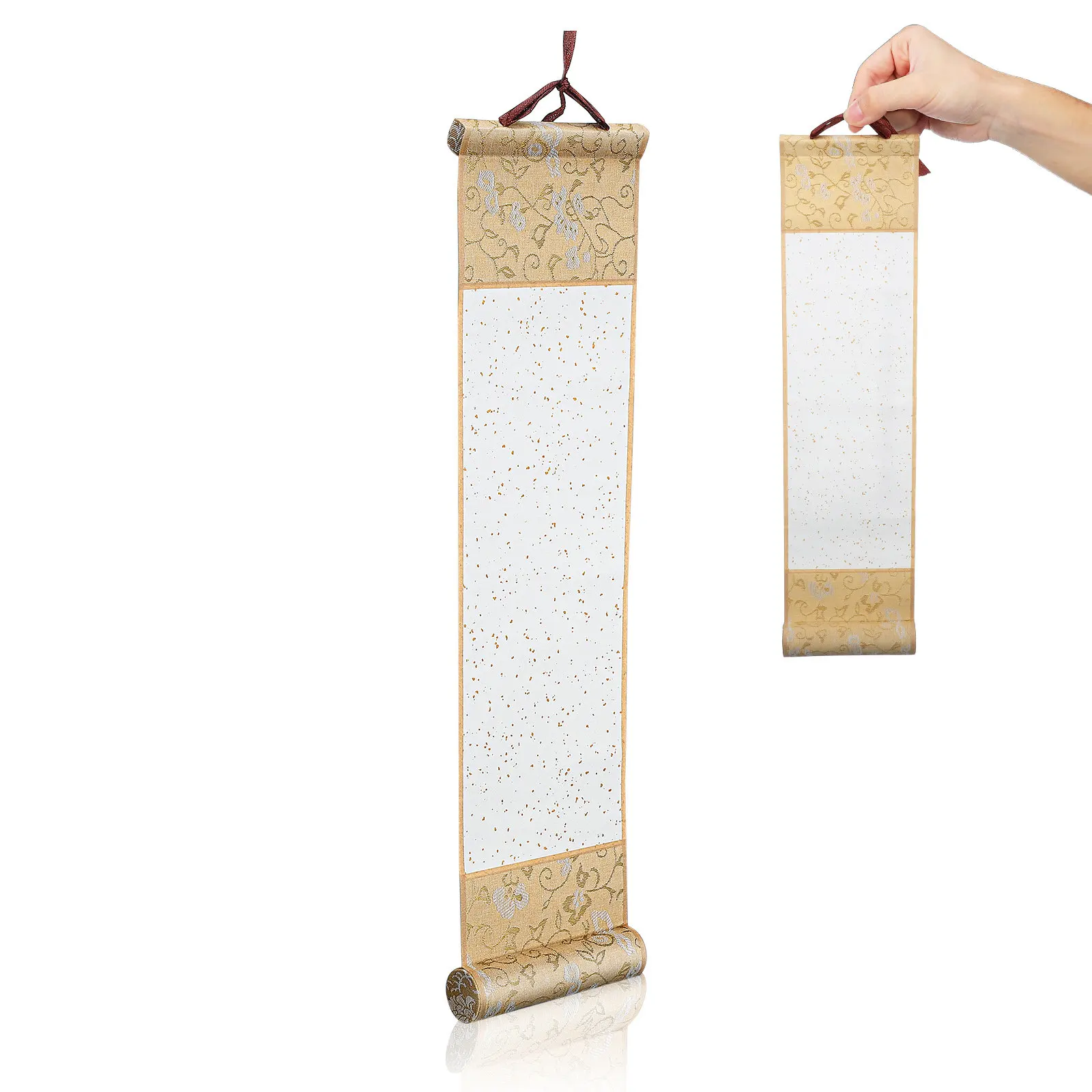 Premium Blank Xuan Paper Hanging Scroll with Natural Wooden Rods Ideal for Calligraphy Art Sumi Painting Invitation Display