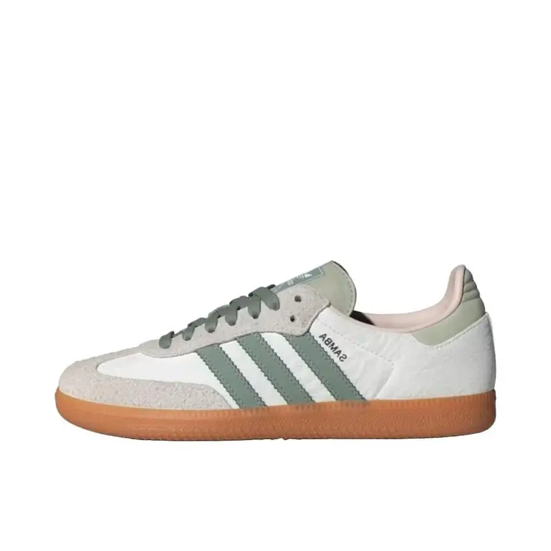 Adidas Samba OG Silver Green Anti Slip, Wear Resistant, Shock Absorbent Low Cut Board Shoes for Men and Women, White Green