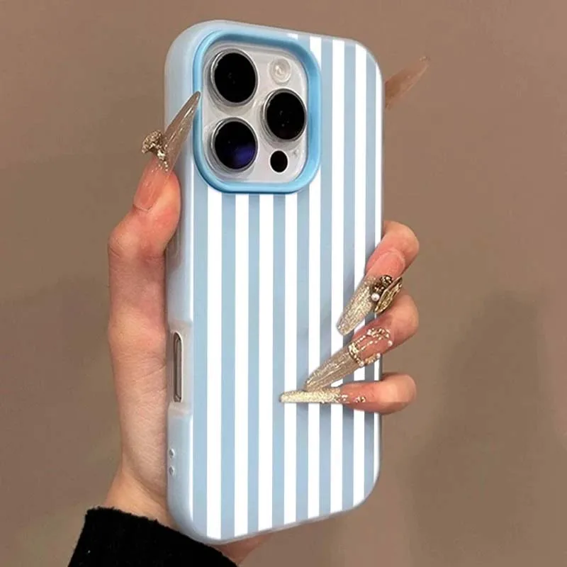 Funda de teléfono mate a prueba de golpes con rayas blancas y azules para Xiaomi 15T 17 Pro Max POCO F7 Ultra 5G M7 X6 F5 X3 NFC X3 M3 Pro