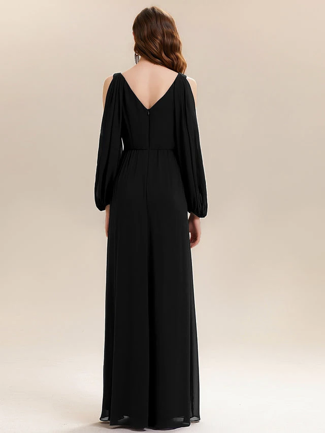 Customized Classic Chiffon Rhinestone Pleat Draped A-line V-neck Long Dresses Evening Dresses Retro Sizes Available High quality