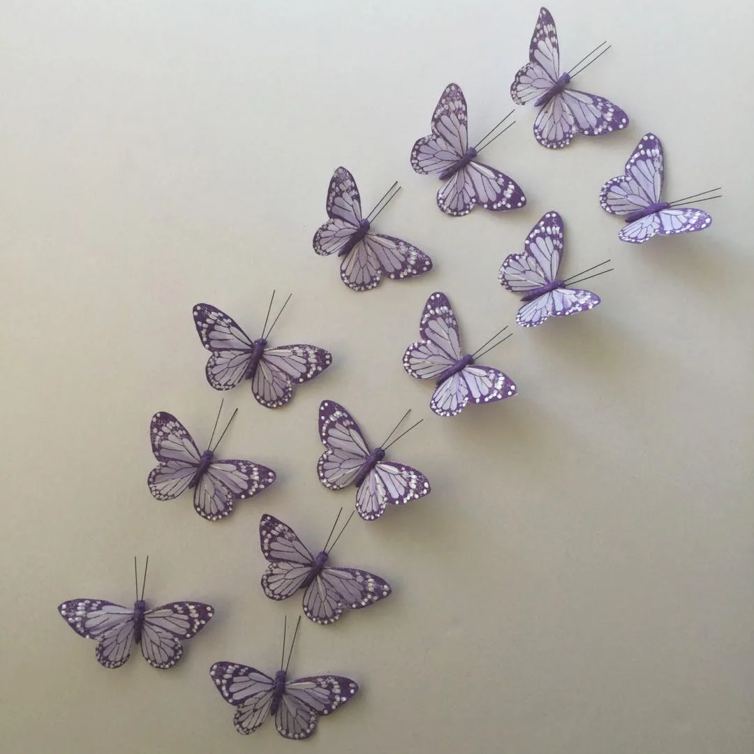 J959 فراشة ريشة اصطناعية وردية 10 سم لهدايا عيد الميلاد بألوان فاتحة لحفلات الزفاف