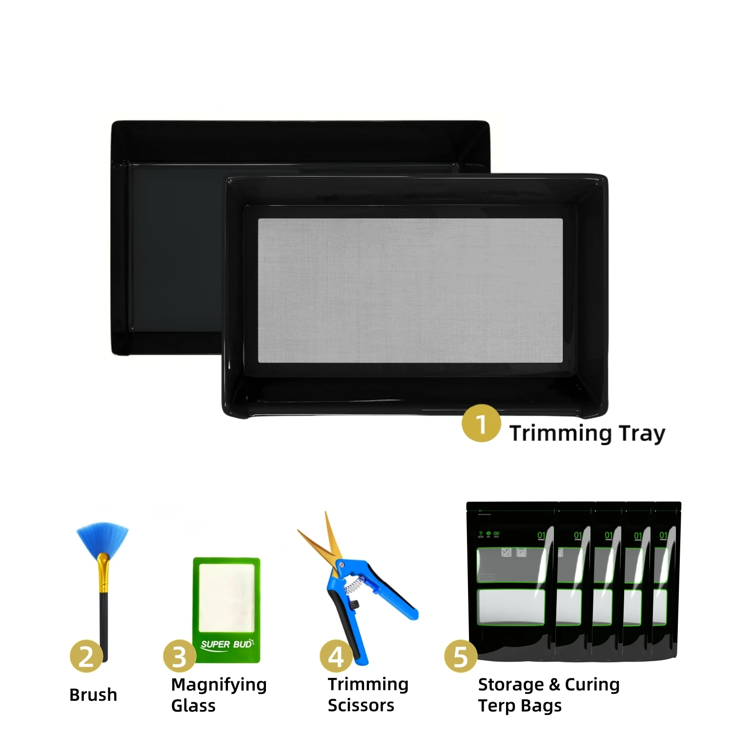 Trim Tray Kit with Trimming Tray 12" x 20", 150 Micron Pollen Screen, Bottom Harvest Bin, Scissors, Herb Plant Flower Dry Sifter view 5