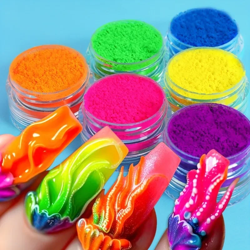 6 neonowe kolory zestaw proszek do zanurzania, fluorescencyjny chromowany farba do dekoracji paznokci, kolorowy gradient, bezwonny, DIY zdobienie
