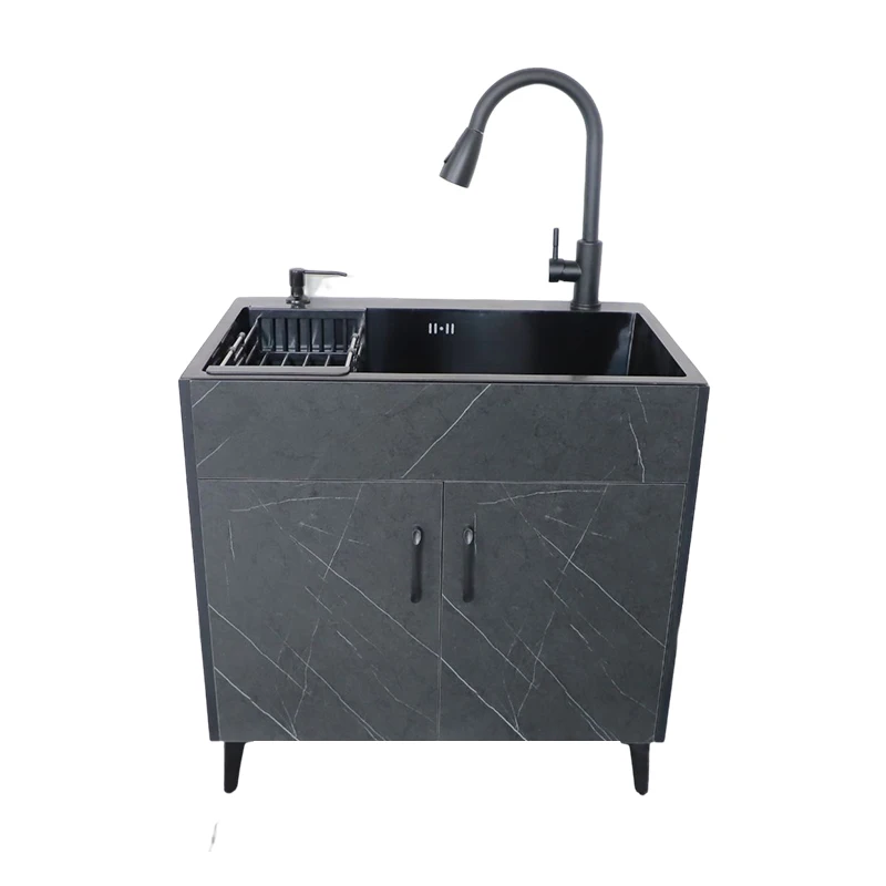 

Kitchen vegetable basin integrated cabinet stainless steel sink household single and double sink floor-to-ceiling simple cabinet