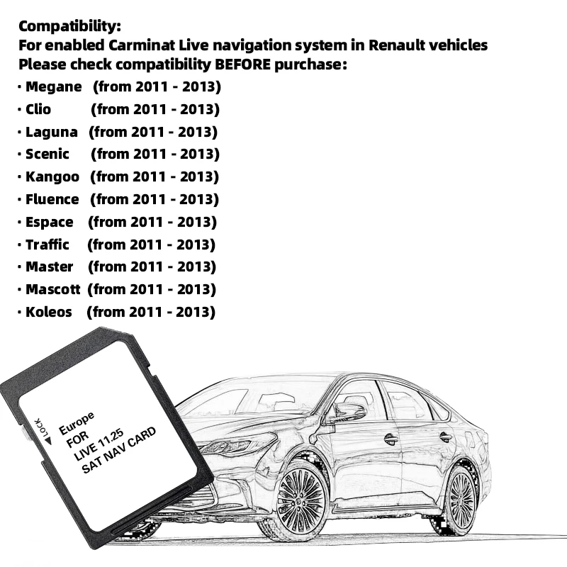 Dla Renault Megane Clio Laguna Nawigacja samochodowa Carminal Live 11.25 Sat Nav Część 8201753027   Karta SD 8 GB Aktualizacja mapy Europy 2024