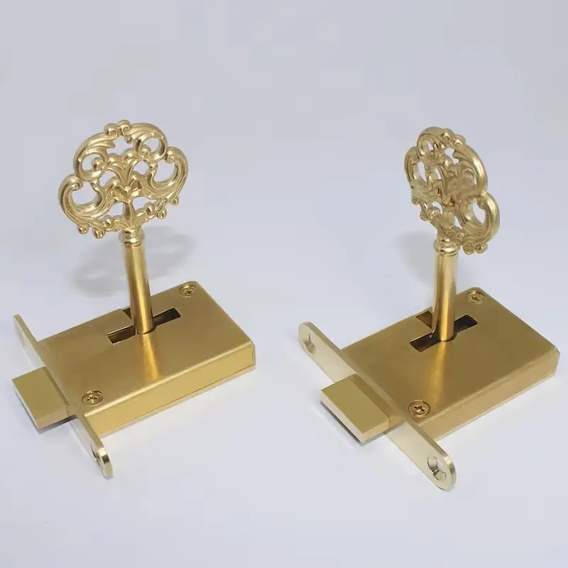 NEW 2PCS Pure Brass Drawer Cabinet Locks Cupboard Locker File Cabinet Lock Hidden Wood Case Box Lock European Furniture Lock+Key