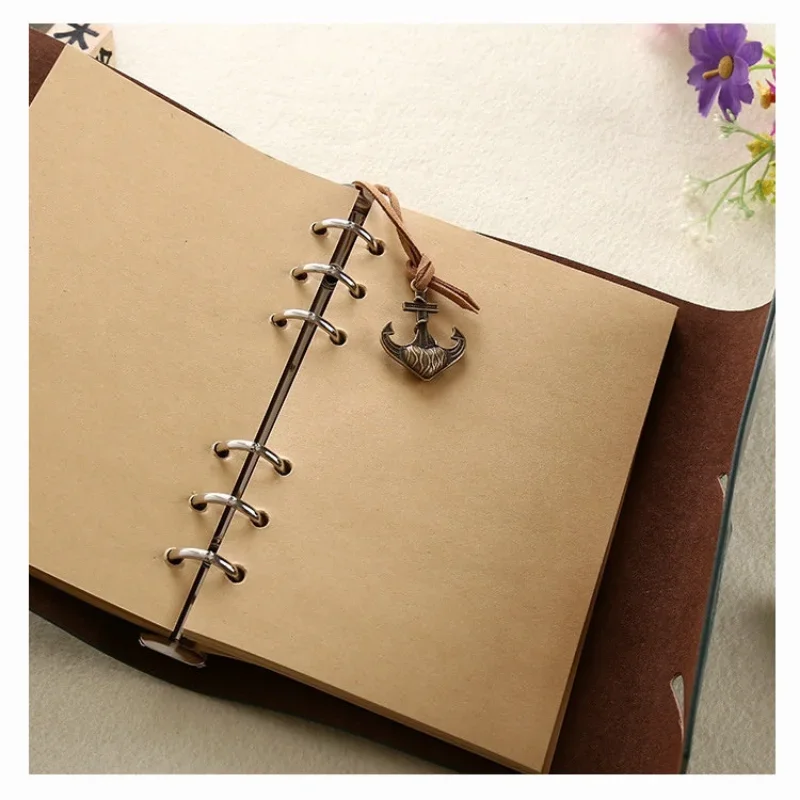 Journamm 80sheets/book Kraft Paper Notebook Loose Leaf Pirate Style for Junk Journal PU Leather Book Cover Gift Box DIY Diary