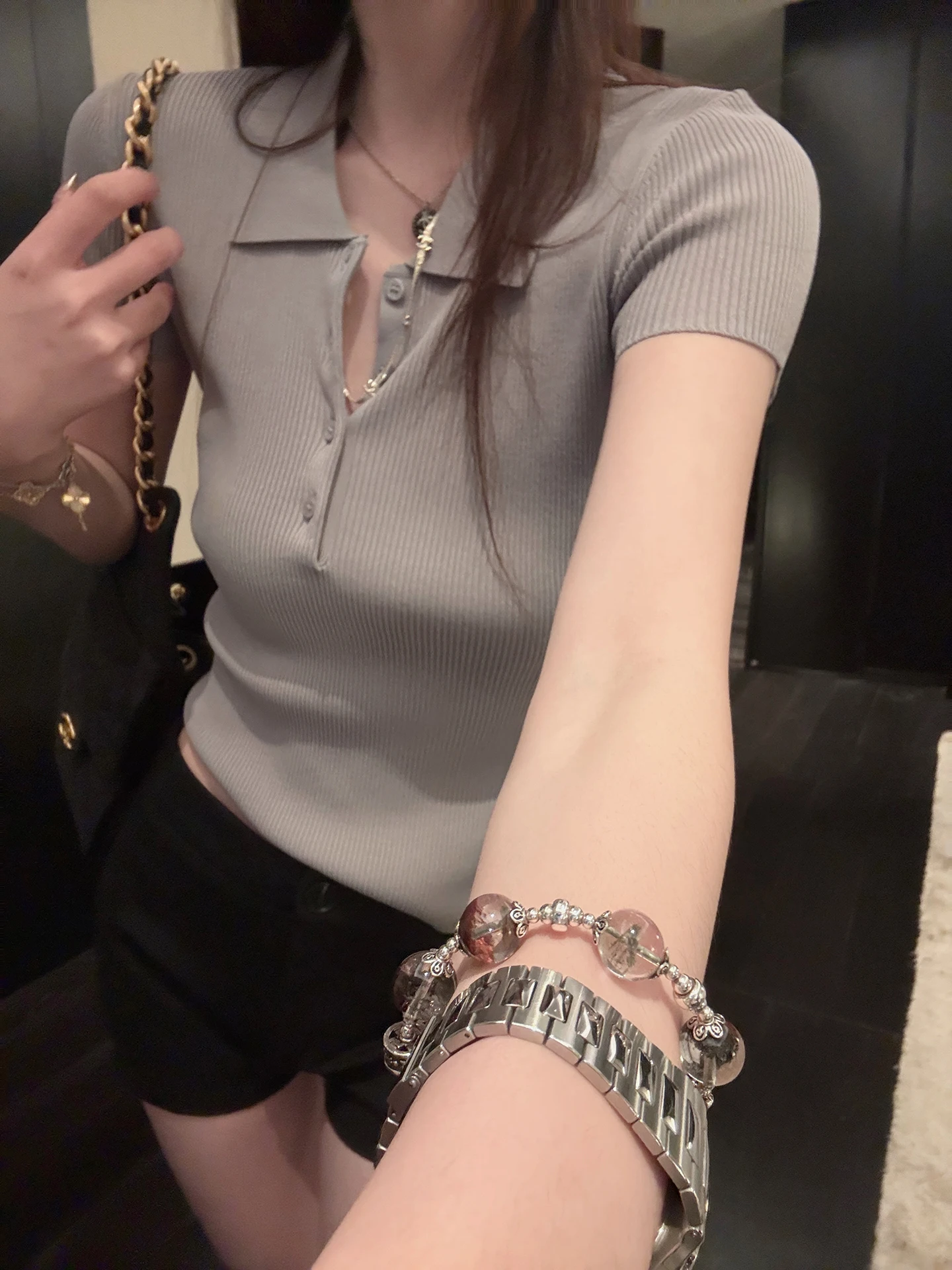 

Salted Cr Ice Cr Cool Feeling Fabric Ne Knitted Sweater Women's Slim Fit Casual Sle ort Sve Top