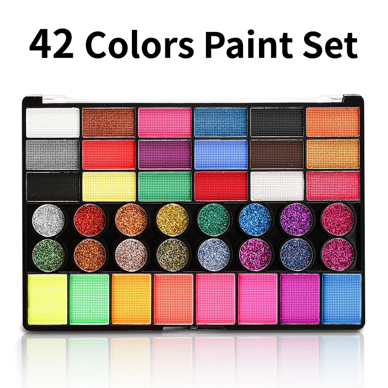 42 Color Face Painting Kit for Adults-Water Activated Paint Palette with Brush for Party,Tattoo,Carnival,Halloween,Makeup