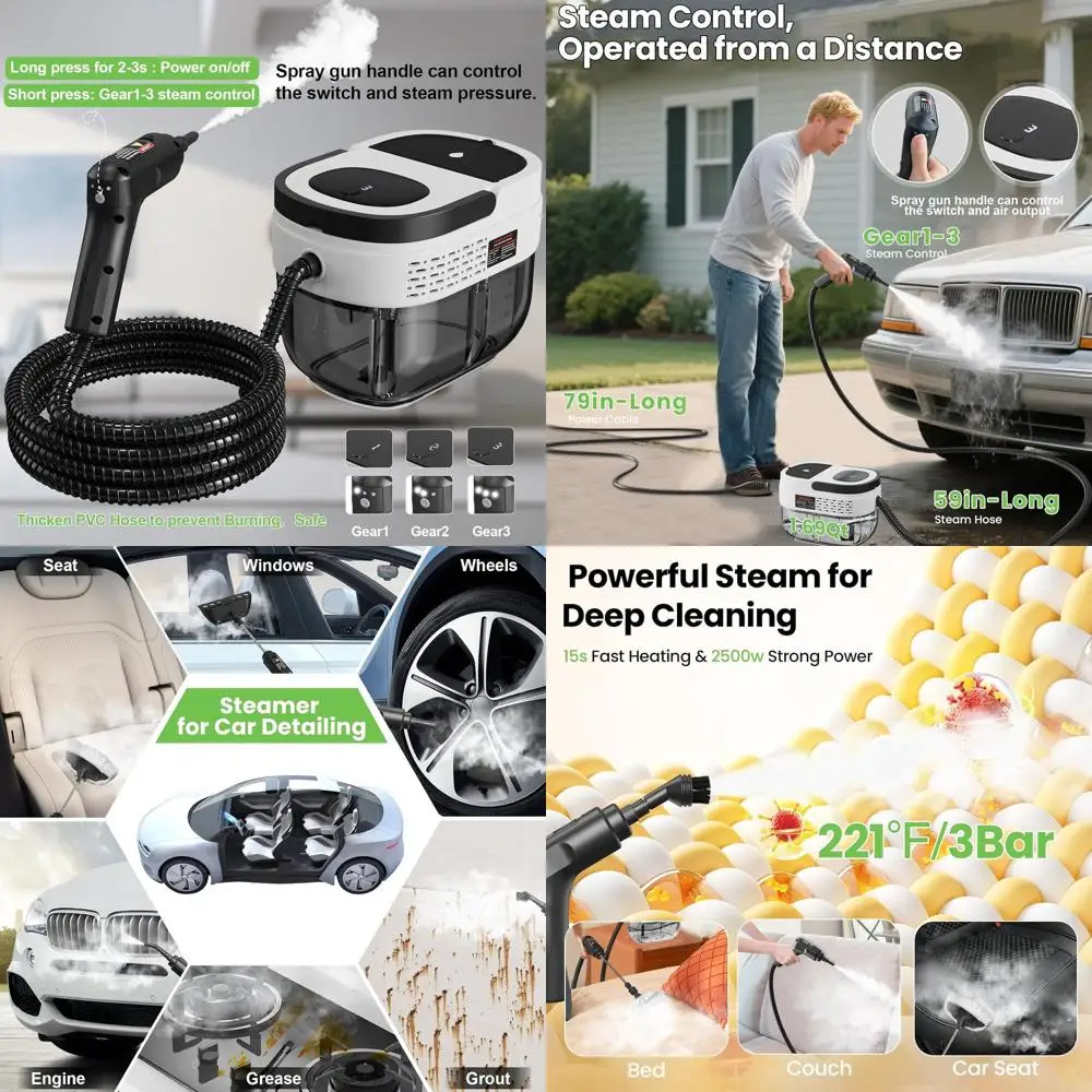 

Портативный пароочиститель высокого давления мощностью 2500 Вт с 3 уровнями, резервуаром емкостью 1600 мл для дома, автомобиля, клопов кроватей и всех поверхностей