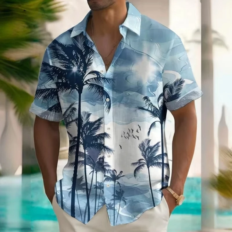 Men's Shirt 3D Beach Flower Print Hawaiian Shirts Summer Daily Casual Short Sleeve for Men Loose Oversized Clothing Beach Shirt