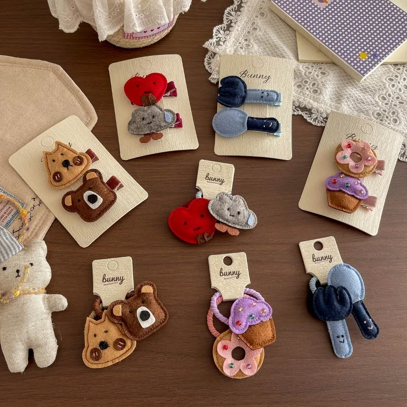 

Handmade Cartoon Donut Bear Hair Clips & Ties for Babies, Gentle Elastic Bands & Duckbill Clips, Cute Kids Hair Accessories