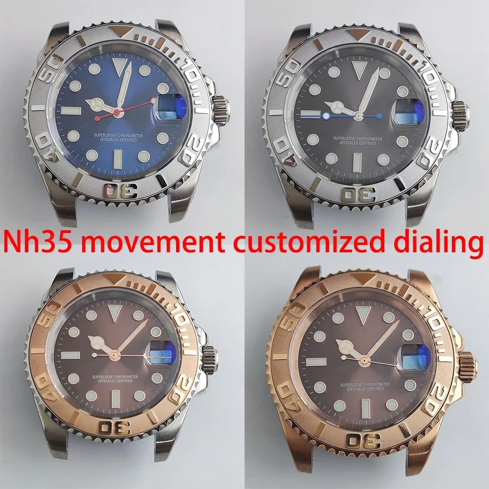 40mm NH35 Case Dial Hands Rose Gold PVD Stainless Steel Sapphire Glass Watch Part Accessory for Yacht-master NH36 Movement