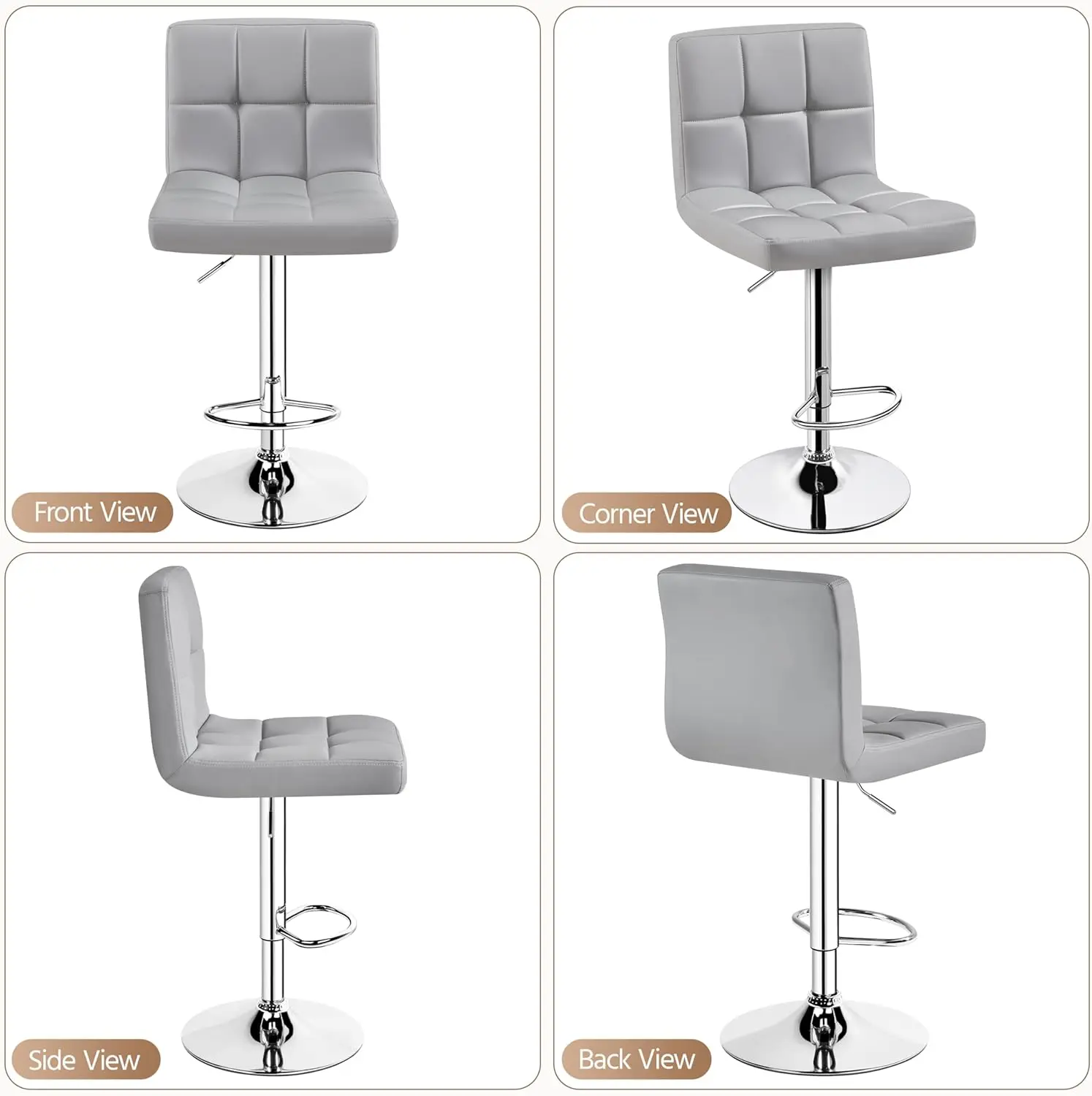 AdjustablePU Leather Swivel Barstools,Counter Stools with Back and Footrest,Counter Height Barstools for Bar,Kitchen Dining Room