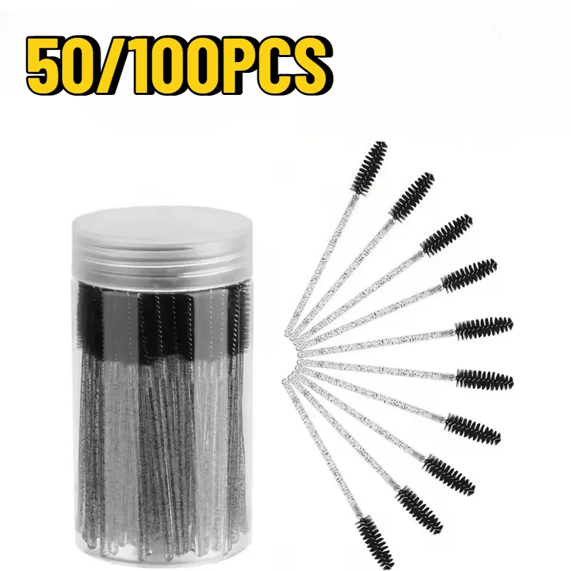 50/100 個黒/ピンク/白使い捨てマスカラワンドまつげブラシポータブル旅行用まつげエクステンションメイクアップツール