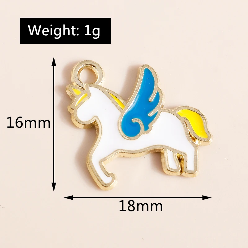 Leslie 10 Stück niedliche Emaille-Cartoon-Einhorn-Charms-Anhänger für DIY-Schmuckherstellung, handgefertigte Bastelarbeiten, Ohrringe, Halsketten, Zubehör – Detail 16